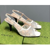 Shop Cheap Gucci GG Mesh Mid-heel Sandals White 621118