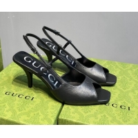 Top Grade Gucci Leather Mid-heel Sandals 7.5cm Black 621122