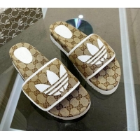 Unique Style Adidas x Gucci GG Canvas Platform Slide Sandal Beige 0621124