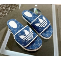 Good Quality Adidas x Gucci GG Canvas Platform Slide Sandal Blue 0621126