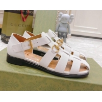 Pretty Style Gucci Woven Leather Flat Sandals White 0621139