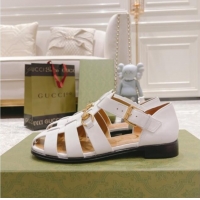 Pretty Style Gucci Woven Leather Flat Sandals White 0621139