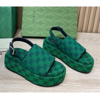 Grade Quality Gucci GG Canvas Platform Sandals 5.5cm with Buckle Back Strap Green 062202