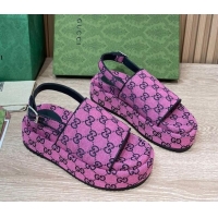 Stylish Gucci GG Canvas Platform Sandals 5.5cm with Buckle Back Strap Fuchsia Pink 062203