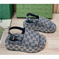 Unique Style Gucci GG Canvas Platform Sandals 5.5cm with Buckle Back Strap Grey 062205