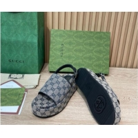 Unique Style Gucci GG Canvas Platform Sandals 5.5cm with Buckle Back Strap Grey 062205