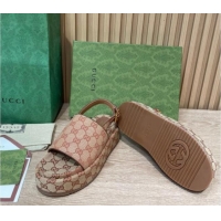 Sumptuous Gucci GG Canvas Platform Sandals 5.5cm with Buckle Back Strap Brown 062208