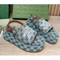 Duplicate Gucci GG Canvas Platform Sandals 5.5cm with Buckle Back Strap Light Blue 062213