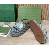 Duplicate Gucci GG Canvas Platform Sandals 5.5cm with Buckle Back Strap Light Blue 062213