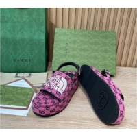 Stylish Gucci GG Canvas Platform Sandals 5.5cm with Buckle Back Strap Fuchsia Pink 2062214