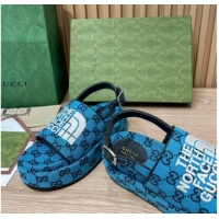 Low Price Gucci GG Canvas Platform Sandals 5.5cm with Buckle Back Strap Sky Blue 062216