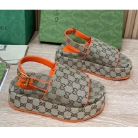 Stylish Gucci GG Canvas Platform Sandals 5.5cm with Buckle Back Strap Beige/Orange 062220