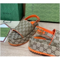 Stylish Gucci GG Canvas Platform Sandals 5.5cm with Buckle Back Strap Beige/Orange 062220