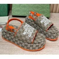 Good Quality Gucci GG Canvas Platform Sandals 5.5cm with Buckle Back Strap Beige/Orange 062221