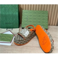 Good Quality Gucci GG Canvas Platform Sandals 5.5cm with Buckle Back Strap Beige/Orange 062221