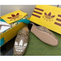 Perfect adidas x Gucci Trefoil Maxi-GG Canvas Slipper Camel 070237