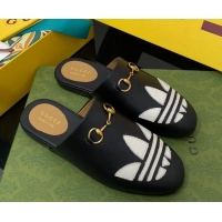 Low Price adidas x Gucci Trefoil Leather Slipper Black 070238