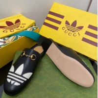 Low Price adidas x Gucci Trefoil Leather Slipper Black 070238