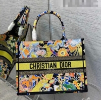 Good Taste Dior Medium Book Tote Bag in Yellow Multicolor Zodiac Fantastico Embroidery CD61110 2022