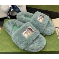 Grade Quality The North Face x Gucci Wool Flat Slide Sandals 070239 Dusty Green