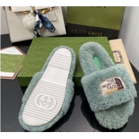 Grade Quality The North Face x Gucci Wool Flat Slide Sandals 070239 Dusty Green