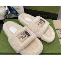 Luxury The North Face x Gucci Wool Flat Slide Sandals 070239 White