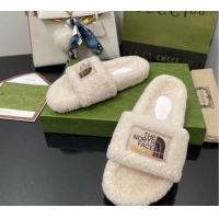 Luxury The North Face x Gucci Wool Flat Slide Sandals 070239 White