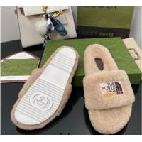 Fashion The North Face x Gucci Wool Flat Slide Sandals 070239 Camel Brown