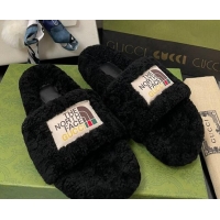 Classic The North Face x Gucci Wool Flat Slide Sandals 070239 Black