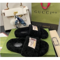 Classic The North Face x Gucci Wool Flat Slide Sandals 070239 Black