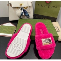 Unique Style The North Face x Gucci Wool Flat Slide Sandals 070239 Fuchsia Pink