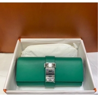 Top Grade Hermes H Medor swift Leather Clutch 37566 green&Silver hardware