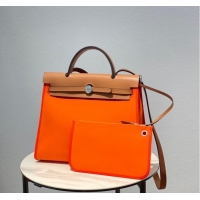 Good Product Hermes Herbag 31CM Original Canvas Leather & Calfskin 48887 orange&brown