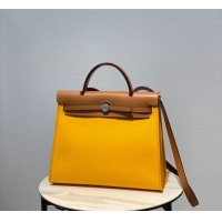 Promotional Hermes Herbag 31CM Original Canvas Leather & Calfskin 48887 light yellow&brown