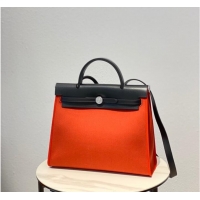 Famous Brand Hermes Herbag 31CM Original Canvas Leather & Calfskin 48887 orange&black