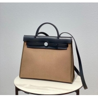 Top Quality Hermes Herbag 31CM Original Canvas Leather & Calfskin 48887 Cream&black