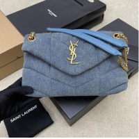 Cheap Price SAINT LAURENT PUFFER CHAIN BAG IN DENIM AND SMOOTH LEATHER 577476 BLUE