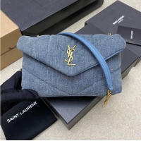 Top Grade SAINT LAURENT PUFFER CHAIN BAG IN DENIM AND SMOOTH LEATHER 320333 BLUE