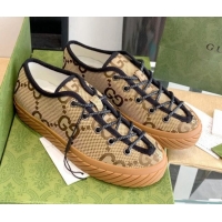 Discount Gucci Maxi-GG Canvas Low-top Sneakers Camel Brown 070262