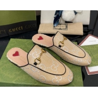 Super Gucci GG Raffia Effect Princetown Flat Slipper 699901 Beige