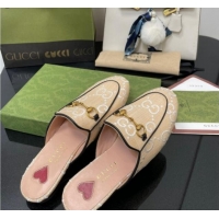 Super Gucci GG Raffia Effect Princetown Flat Slipper 699901 Beige