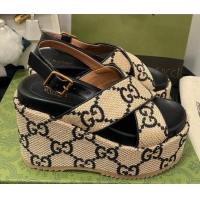 Good Product Gucci GG Platform Wedge Sandal 12cm Beige/Black 070406 