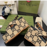 Good Product Gucci GG Platform Wedge Sandal 12cm Beige/Black 070406 