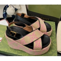 Cheap Price Gucci GG Platform Wedge Sandal 12cm Beige/Pink 070407