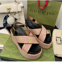 Cheap Price Gucci GG Platform Wedge Sandal 12cm Beige/Pink 070407