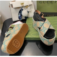 Cheap Price Gucci GG Platform Wedge Sandal 12cm Beige/Green 070408