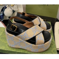 Unique Discount Gucci GG Platform Wedge Sandal 12cm Beige/Blue 07040609