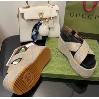 Unique Discount Gucci GG Platform Wedge Sandal 12cm Beige/Blue 07040609