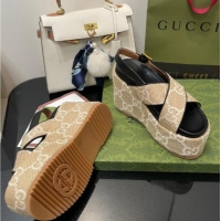 Discount Gucci GG Platform Wedge Sandal 12cm Beige/White 0704010