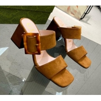 ​aaaaa Gucci Suede Sandals 7cm with Bamboo Buckle Brown 0706127